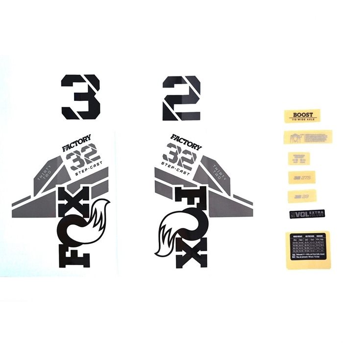 Decal Kit: 2021, 34, E-BIKE+, Rhythm, Gray Logo, Matte Black Fork