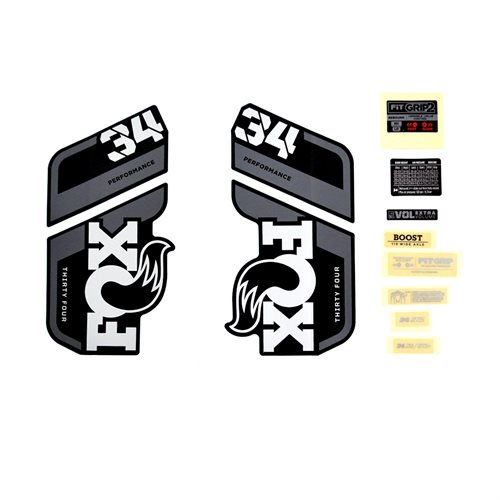 Decal Kit: 2021, 34, P-S, Gray Logo, Matte Black Fork